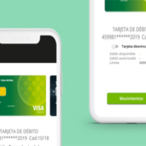 Ruralvia pay - Dos mòbils amb l'aplicació de ruralvia pay en la pantalla