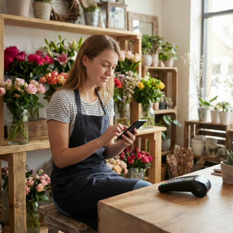 chica en su floristería