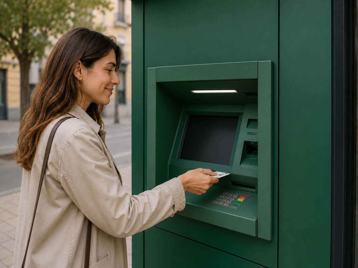 chica sacando dinero del cajero