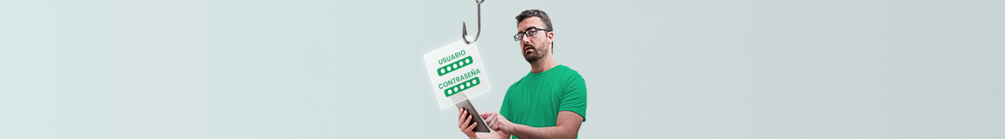 phishing - chico con tablet en la mano, anzuelo pescando usuario y contraseña