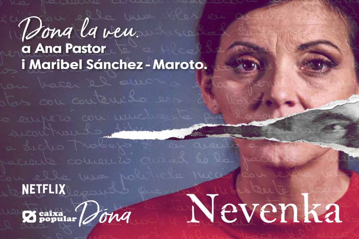 Cartell esdeveniment Dona la Veu de Caixa Popular sobre Nevenka amb Ana Pastor i Maribel Sánchez-Maroto